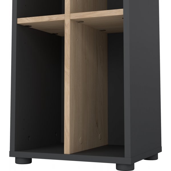 Schilder-B�cherregal mit Trennw�nden - Mattgrau/Hickory