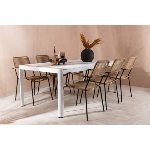 Togo Outdoor-Essgruppe mit 6 Lindos-Gestellsthlen - Beige/Schwarz/Teak