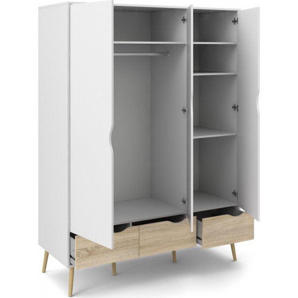 Oslo Kleiderschrank mit 3 Türen - Weiß/Eiche Oslo Kleiderschrank mit 3 Türen - Weiß/Eiche