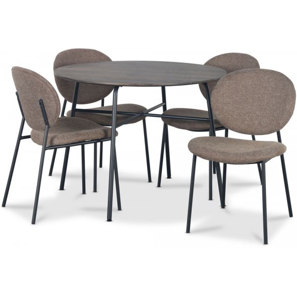 Tofta-Essgruppe 100 cm Tisch aus dunklem Holz + 4 braune Tofta-Sthle