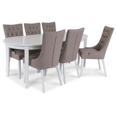 Sandhamn Esstischgruppe, ovaler Tisch mit 6 Saga-Sthlen aus beigem Stoff