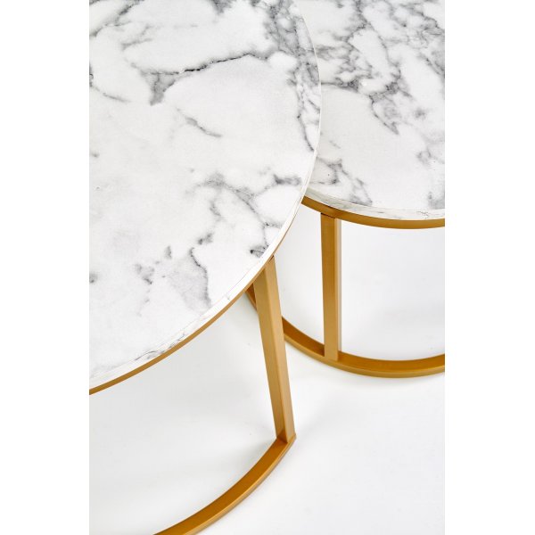 Couchtisch-Set, 2 Stück, Ø38/60 cm - Weißer Marmoreffekt/Gold Couchtisch-Set, 2 Stück, Ø38/60 cm - Weißer Marmoreffekt/Gold