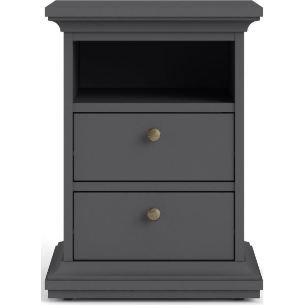 Paris schmaler Nachttisch mit 2 Schubladen und 1 offenem Fach - Grau