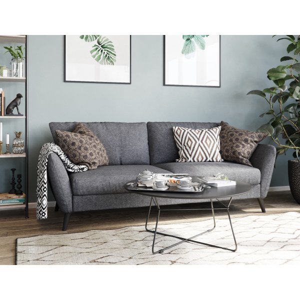 Country 3-Sitzer-Sofa - Grau (Stoff) / Schwarze Beine