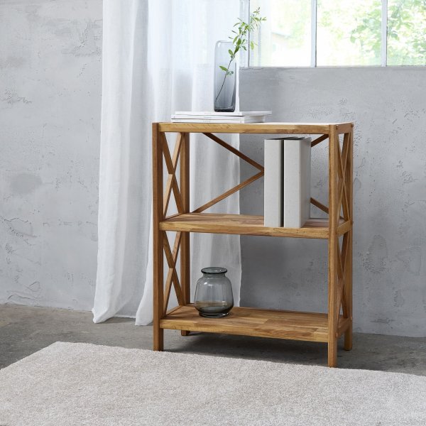 X-Bcherregal aus gelter Eiche