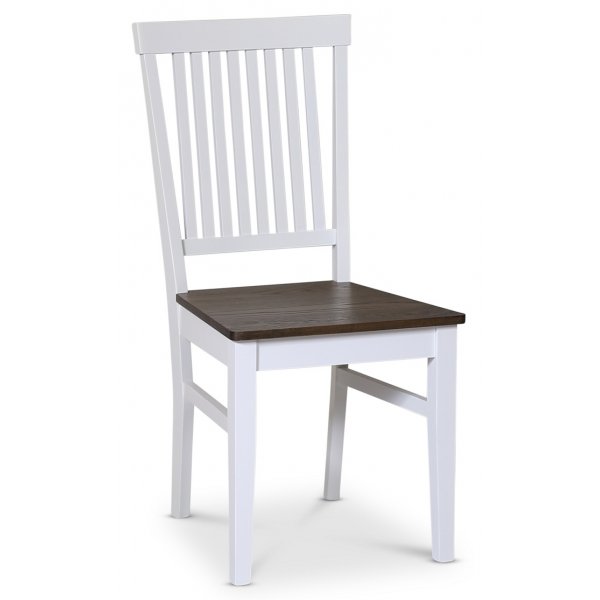 Lebensmittelgruppe Skagen; Esstisch 160/210x90 cm - Eiche wei/braun gelt mit 6 Skagen Sthlen mit brauner Sitzflche