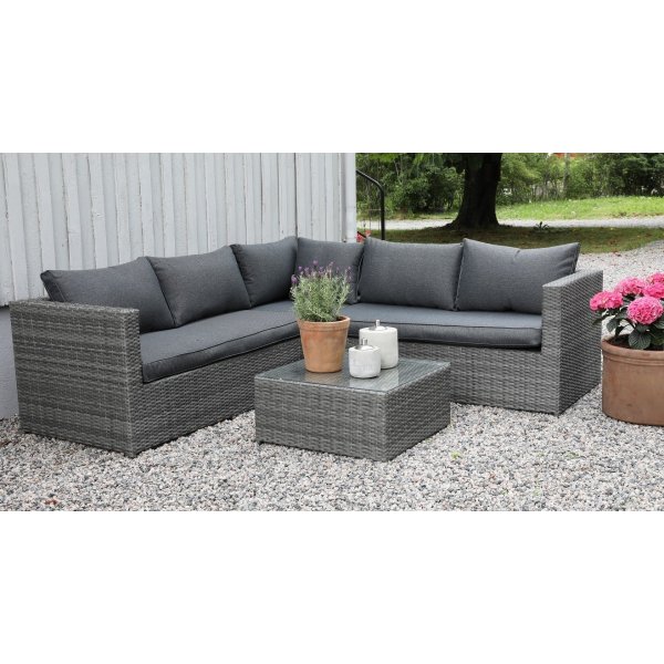 Miami Terrassengruppe mit Tisch - Grauer Kunstrattan