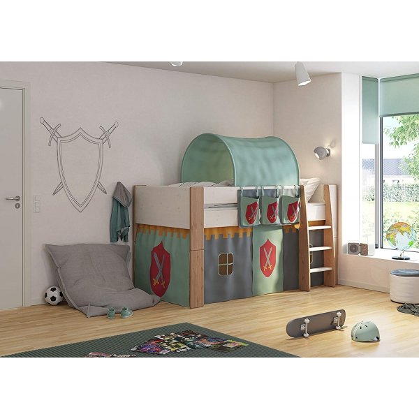 Fr Kinder-Hochbett 90 x 200 cm - Wei/Grau/Braun