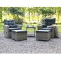 Orlando-Lounge-Set, verstellbare Sessel mit Fuhockern und Beistelltischen aus Rattan