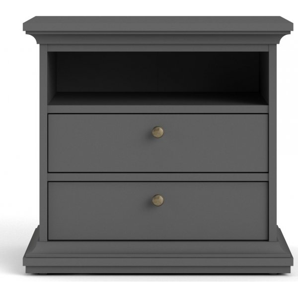 Pariser Nachttisch mit 2 Schubladen und 1 offenem Fach - Grau