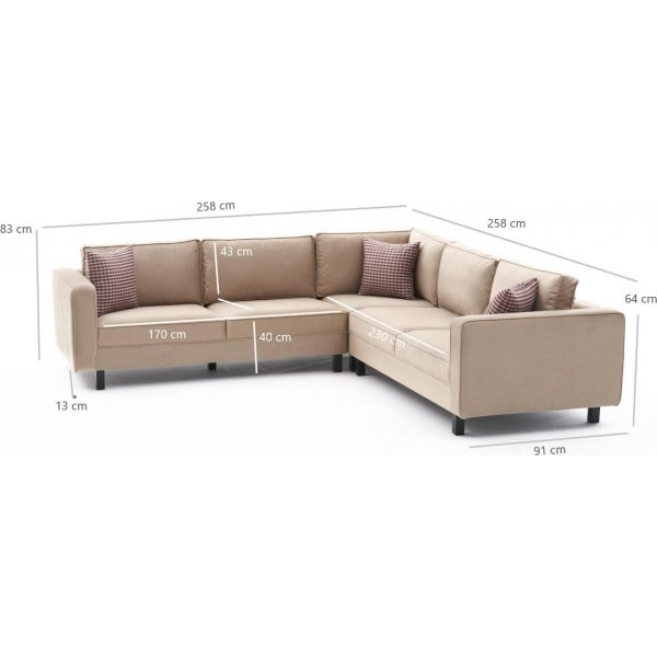 Kale Ecksofa - Cremiger Samt