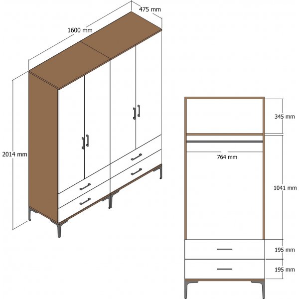 Kumsal Kleiderschrank 14 Walnuss/Creme