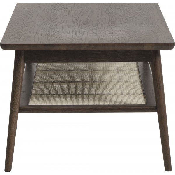 Yuma Couchtisch aus gerucherter Eiche mit Ablage aus Rattan