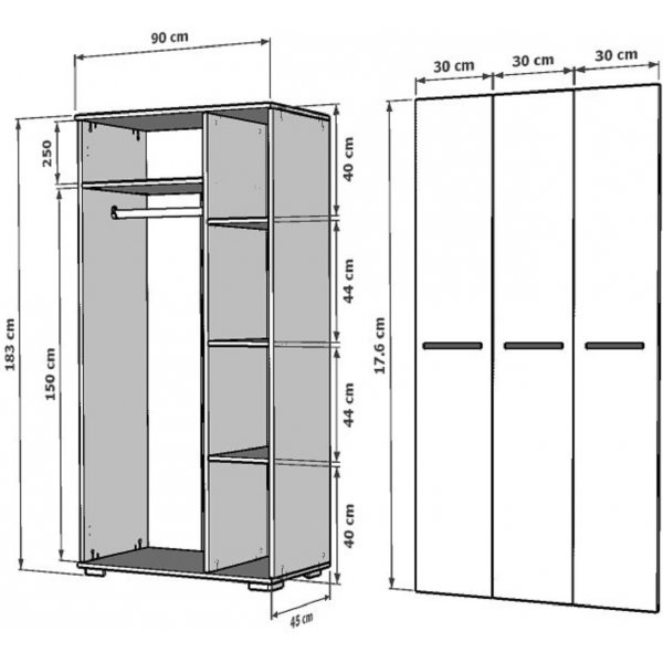 Asimo Kleiderschrank 90 x 45 x 183 cm - Wei