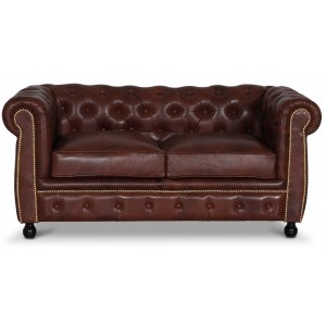 Old England 2-Sitzer-Chesterfield-Sofa aus echtem, antikisiertem Leder + Fleckentferner fr Mbel