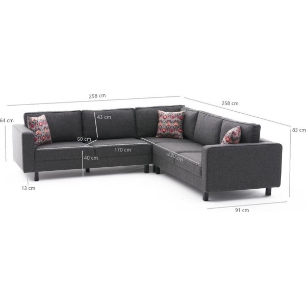 Kale Ecksofa - Anthrazitfarbenes Leinen