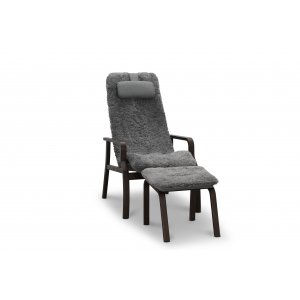 Relaxsessel mit Fußhocker aus echtem Schaffell Raucheiche/Grau - Frank Relaxsessel mit Fußhocker aus echtem Schaffell Raucheiche/Grau - Frank