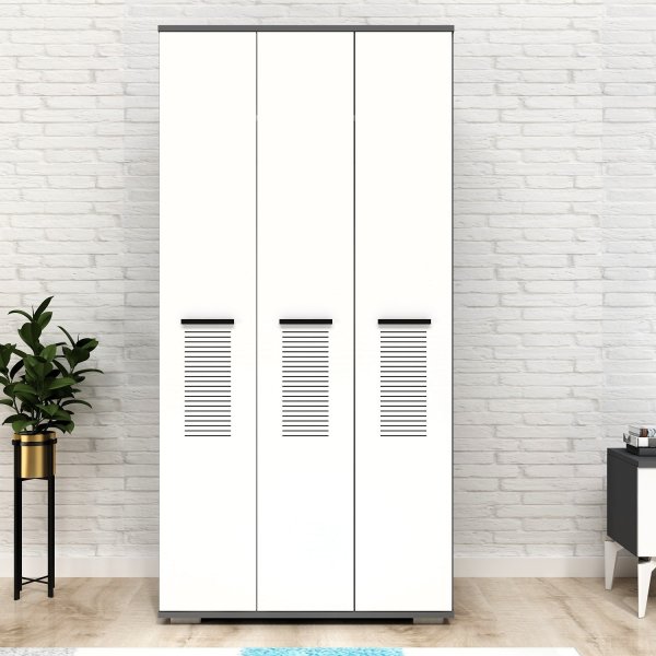 Asimo Kleiderschrank 90 x 45 x 183 cm - Anthrazit/Weiß Asimo Kleiderschrank 90 x 45 x 183 cm - Anthrazit/Weiß