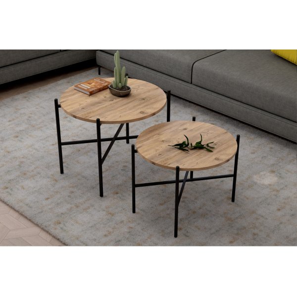 Thermo-Couchtisch-Set 60/50 cm - Kiefer/Schwarz