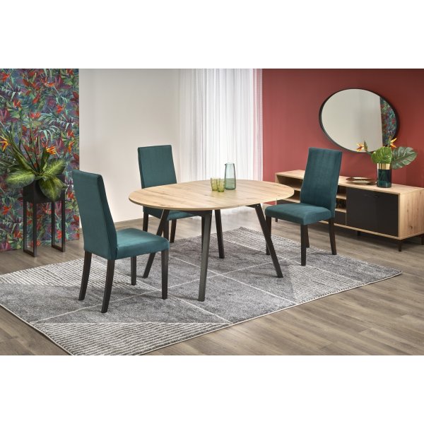 Ausziehbarer runder Esstisch Caliss Ø102-142 cm - Artisan-Eiche/Schwarz Ausziehbarer runder Esstisch Caliss Ø102-142 cm - Artisan-Eiche/Schwarz