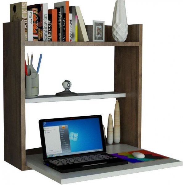 Klappbares Schreibtischregal - Wei/Walnuss