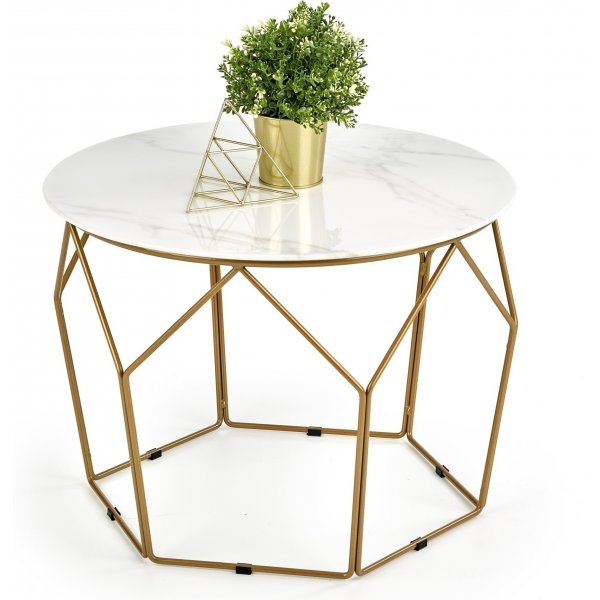 Couchtisch Wisconsin Ø60 cm - Weißer Marmor/Gold Couchtisch Wisconsin Ø60 cm - Weißer Marmor/Gold