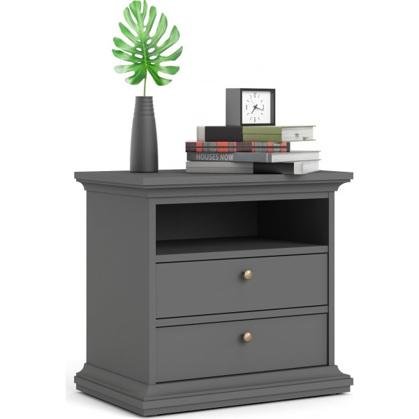 Pariser Nachttisch mit 2 Schubladen und 1 offenem Fach - Grau