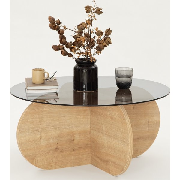 Bubble Couchtisch 75 cm - Saphireiche/Rauchglas