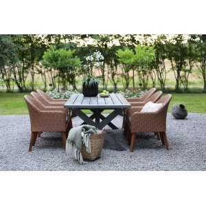 Oxford Outdoor-Gruppe, grauer Tisch 220 cm inkl. 6 valetta naturfarbenen Esszimmersthlen