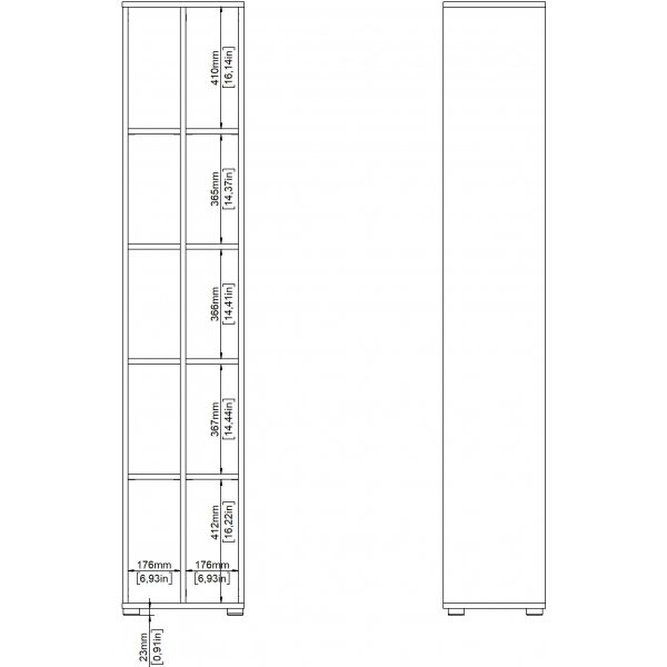 Schilder-B�cherregal mit Trennwand - Wei�/Hickory