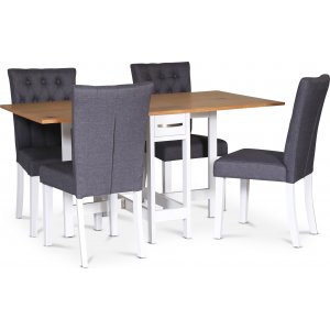 Esstisch-Set; Klapptisch Eiche/Weiß mit 4 Polsterstühlen - Fårö + 3.00 x Möbelfüße Esstisch-Set; Klapptisch Eiche/Weiß mit 4 Polsterstühlen - Fårö + 3.00 x Möbelfüße