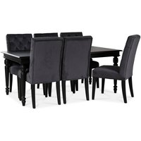 Paris Essgruppe 180 cm Tisch schwarz + 6 Ventos Esszimmerstühle grauer Samt Paris Essgruppe 180 cm Tisch schwarz + 6 Ventos Esszimmerstühle grauer Samt