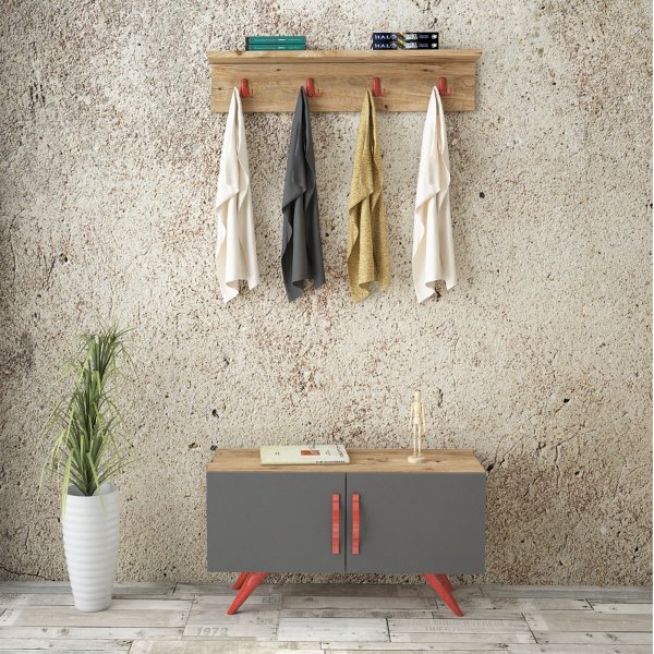 Eclair Flurmöbel - Pinie/Anthrazit/Rot Eclair Flurmöbel - Pinie/Anthrazit/Rot