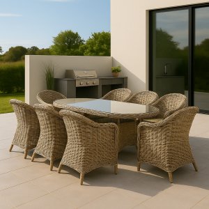 Essgruppe mit 6 Stühlen und Esstisch 180 x 100 cm Rattan - Menton/Mercury Essgruppe mit 6 Stühlen und Esstisch 180 x 100 cm Rattan - Menton/Mercury
