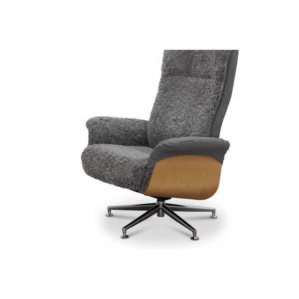 Relaxsessel mit Fuhocker in echtem Schaffell Eiche/Graphitgrau - Ulla + Mbelfe