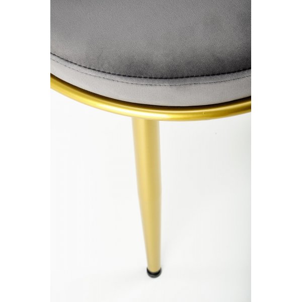 Esszimmerstuhl, grauer Samt, mit goldenen Beinen