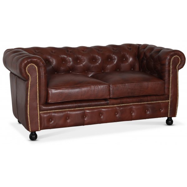 Old England 2-Sitzer-Chesterfield-Sofa aus echtem, antikisiertem Leder + Fleckentferner fr Mbel