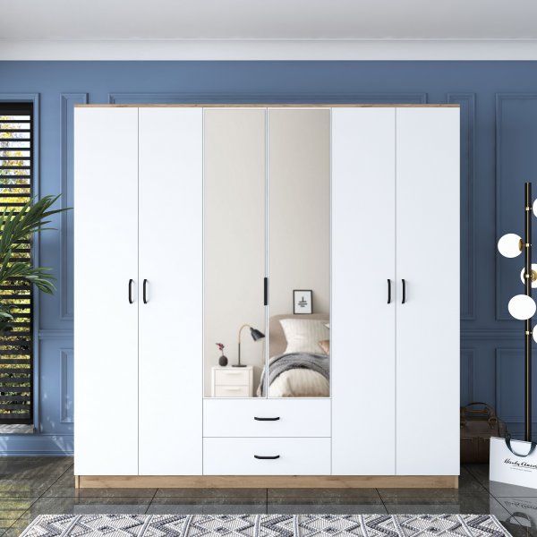 Bardo Kleiderschrank 210 x 51,5 x 210 cm - Walnuss/Wei�