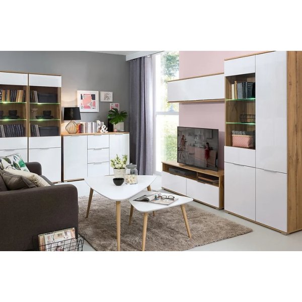 Triango Couchtisch 110 x 85 cm - Wei/Sonoma-Eiche