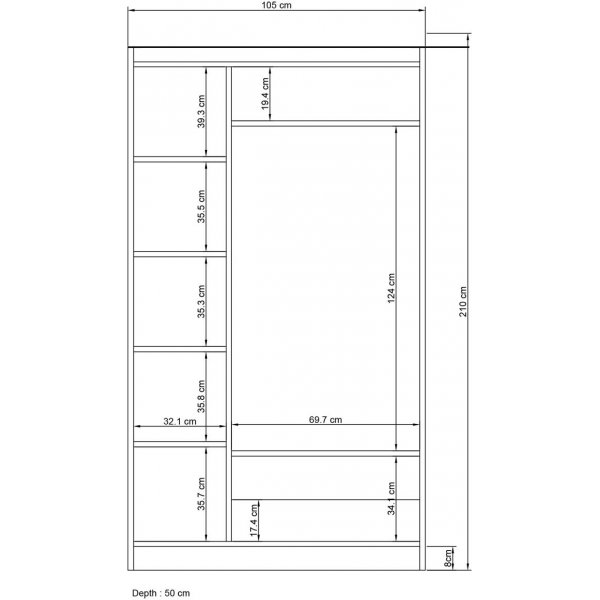 Lavinia Kleiderschrank 105 x 50 x 210 cm - Wei�