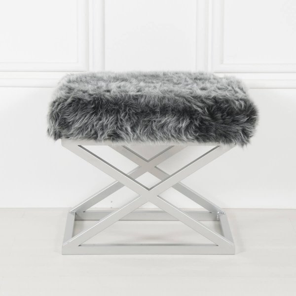Capraz Plsch-Hocker - Silber/Grau