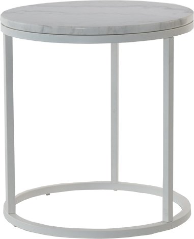 Accent runder Beistelltisch D50 cm - weier Marmor / weies Untergestell