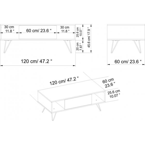 Mistico Couchtisch Schwarz/Walnuss - 120 x 60 cm