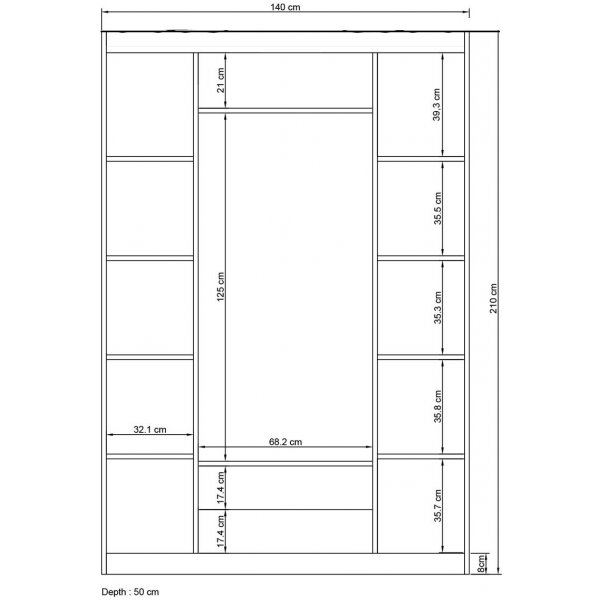 Henna-Kleiderschrank 140 x 50 x 210 cm - Weiß Henna-Kleiderschrank 140 x 50 x 210 cm - Weiß