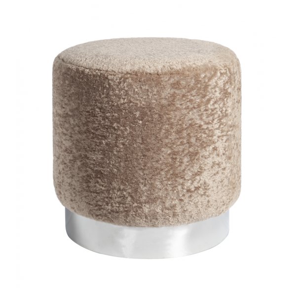 Furry Sitzhocker - Beige / Chrom