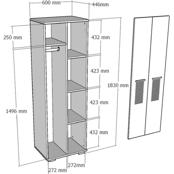Asimo Kleiderschrank 60 x 44,6 x 183 cm - Wei