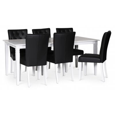 Lebensmittelgruppe Sandhamn; 180x95 cm Tisch mit 6 Crocket Esszimmersthlen aus schwarzem PU
