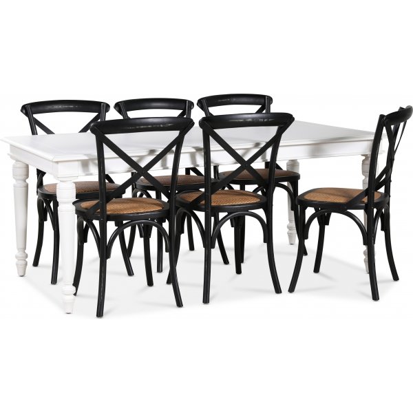 Paris Essgruppe 180 cm Tisch wei + 6 schwarze Gaston Esszimmersthle