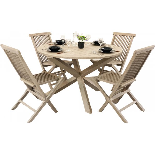 Salt Outdoor-Essgruppe um 120 cm Tisch mit 4 Esszimmersthlen - Graues Teakholz