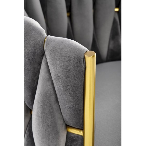Esszimmerstuhl, grauer Samt, mit goldenen Beinen